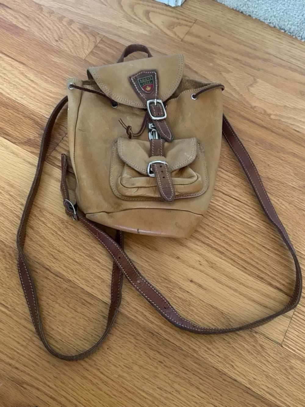 ROOTS CANADA Brown Buckle Backpack Shoulder Strap Solid Pattern